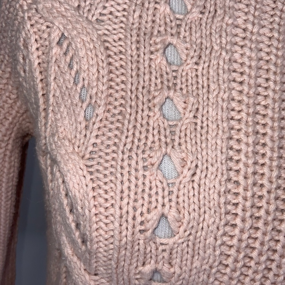Lucky Brand Dusty Pink Cable Knit Crew Neck Ribbed Trim Casual Sweater S - Picture 6 of 13